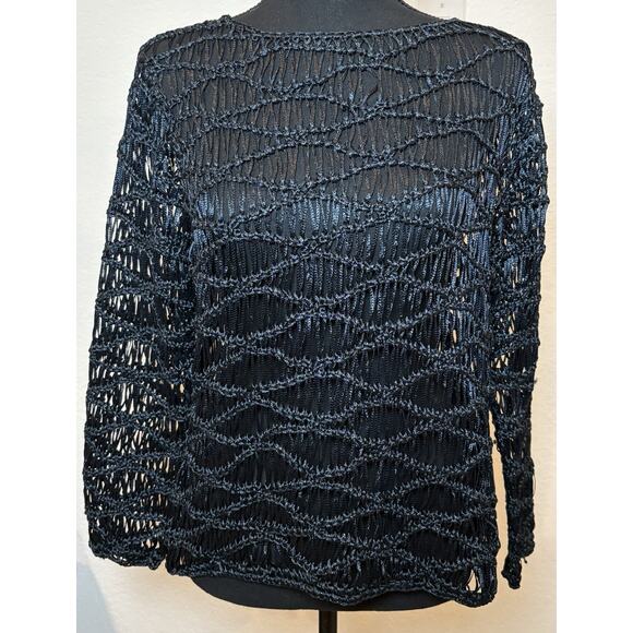 Chico’s Macrame Pullover Sweater Midnight Blue Size 1 (Medium) NWT - Picture 1 of 5